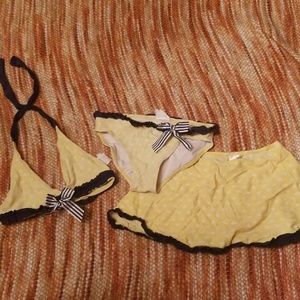 Girls 7 8 yellow polkadot bikini with skirt